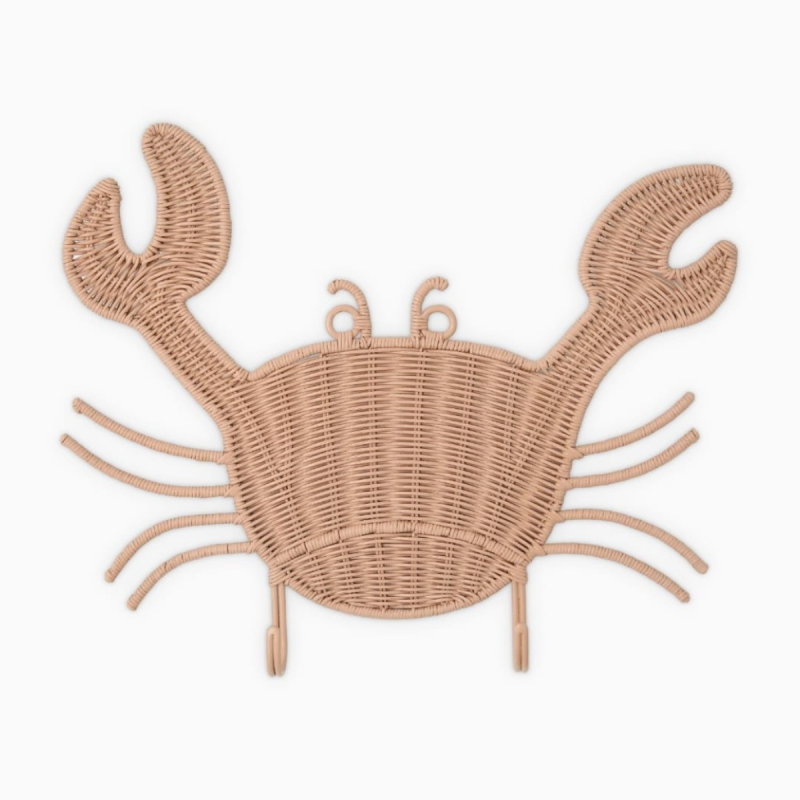Rotan wanddecoratie Krab met haken
